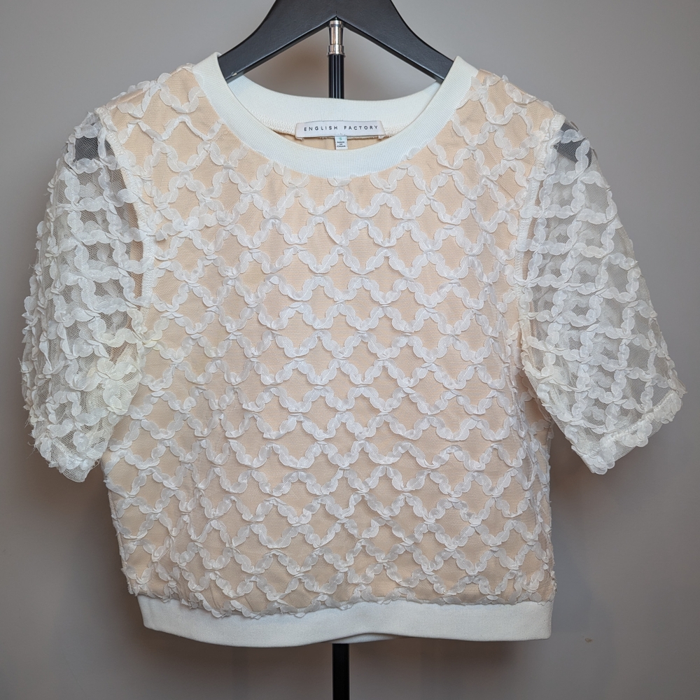 English Factory Women's Size Small Scallop Criss Cross Blouse Whimsical